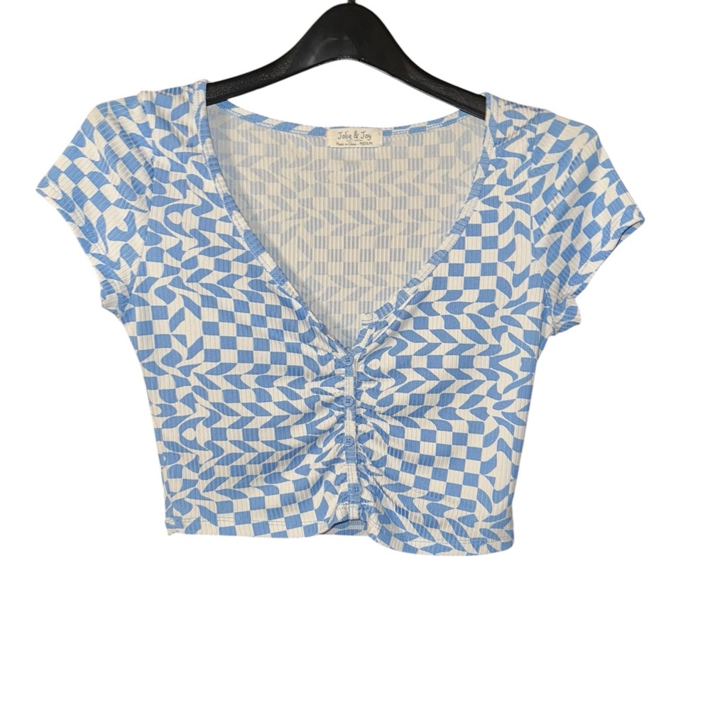 Jolie & Joy Blue and White Checkered Women's Crop Top